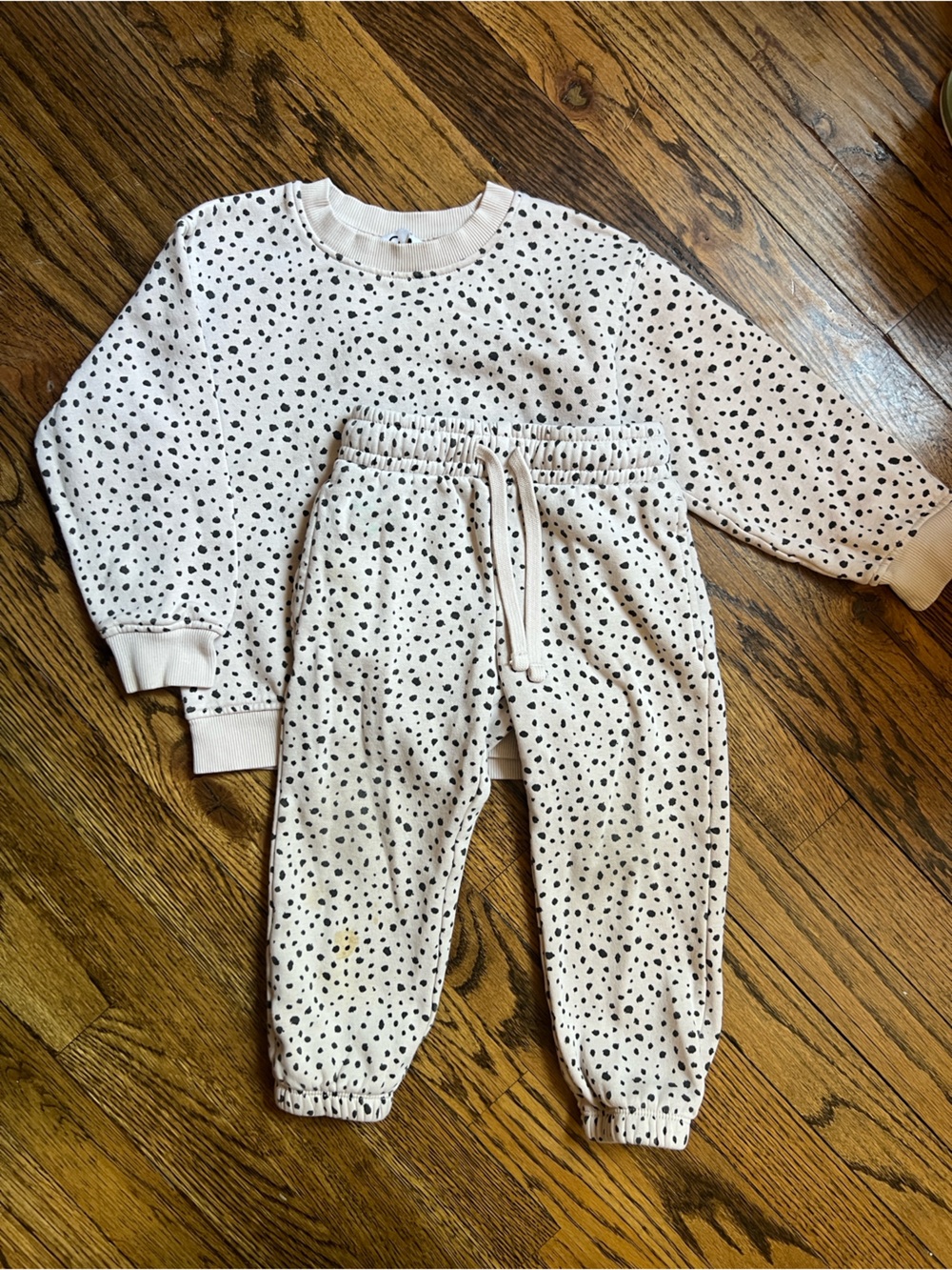 C Cream and Black Polka Dot Kids One-Piece Set
